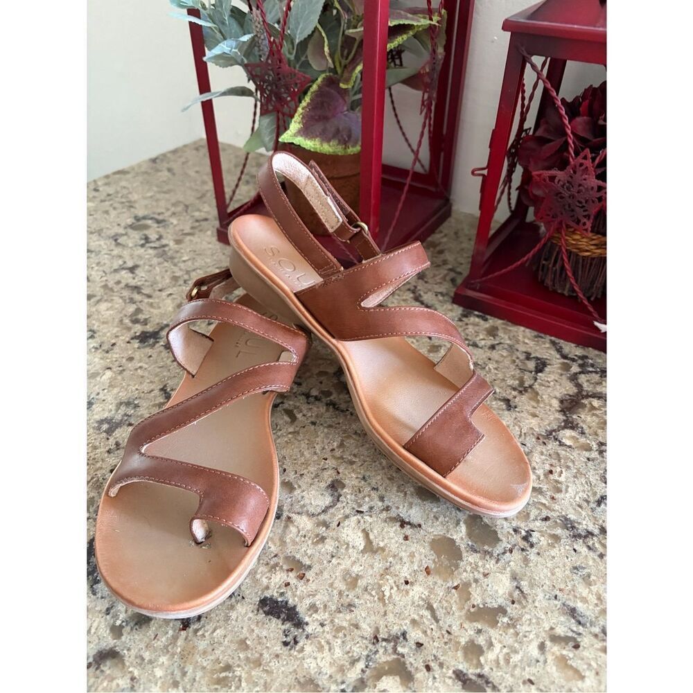 Naturalizer SOUL Women's Brown Leather Slingback Sandals